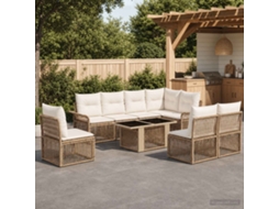 Vidaxl Conjunto De Sofá De Jardim 9 Unid. Bege E Branco Creme Vime Pe