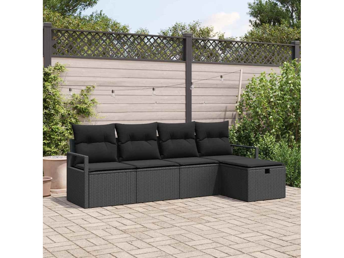 Vidaxl Conjunto de Sofá de Jardim 5 Pcs Preto Rattan Sintético