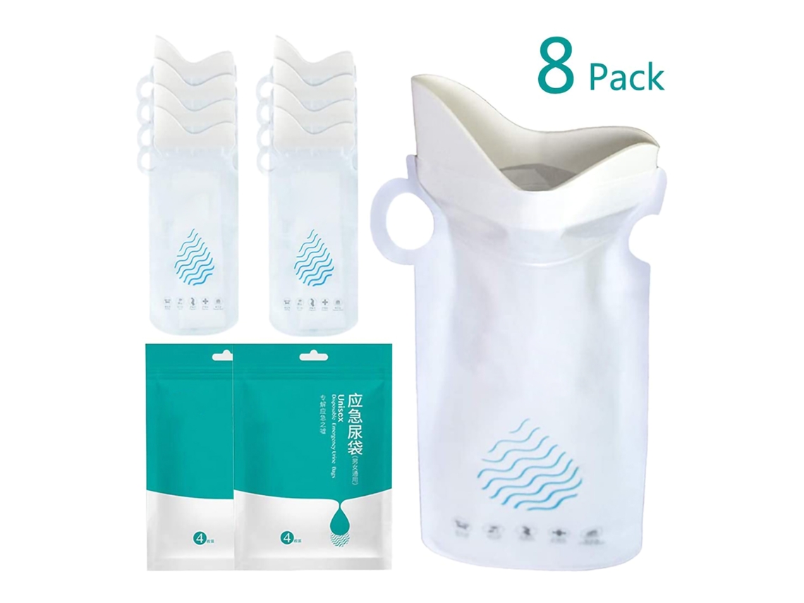 Conjunto de 8 sacos urinol descartáveis para viagem, uso externo, unissex AQUAFORGE