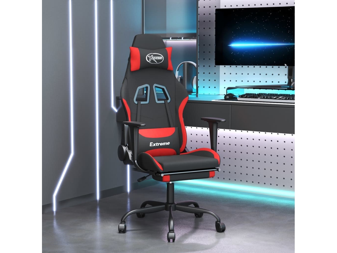 Vidaxl Cadeira De Gaming C/ Apoio Para Os Pés Tecido Preto E Vermelho