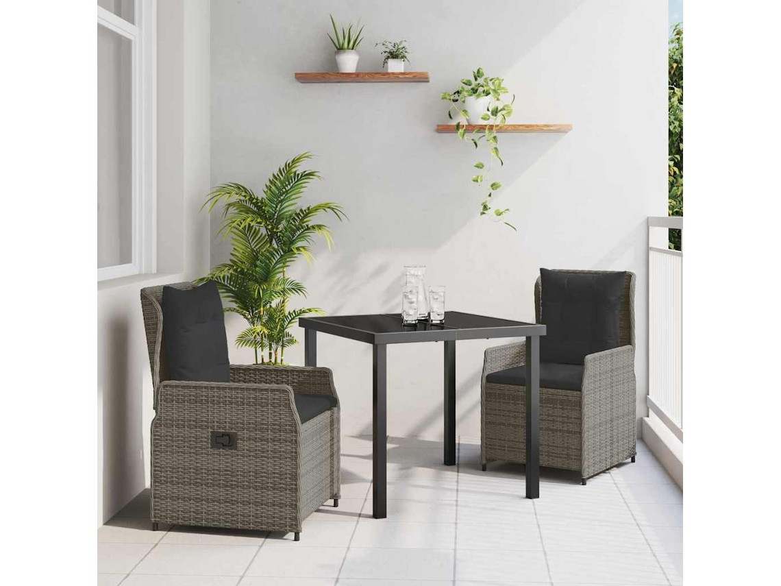 Vidaxl Conjunto De Jantar Para Jardim 3 Unid. Cinzeto Vime Pe