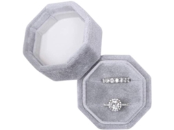 Caja De Anillos De Terciopelo Octagonal Para Boda Y Compromiso Con Doble Ranura Gris