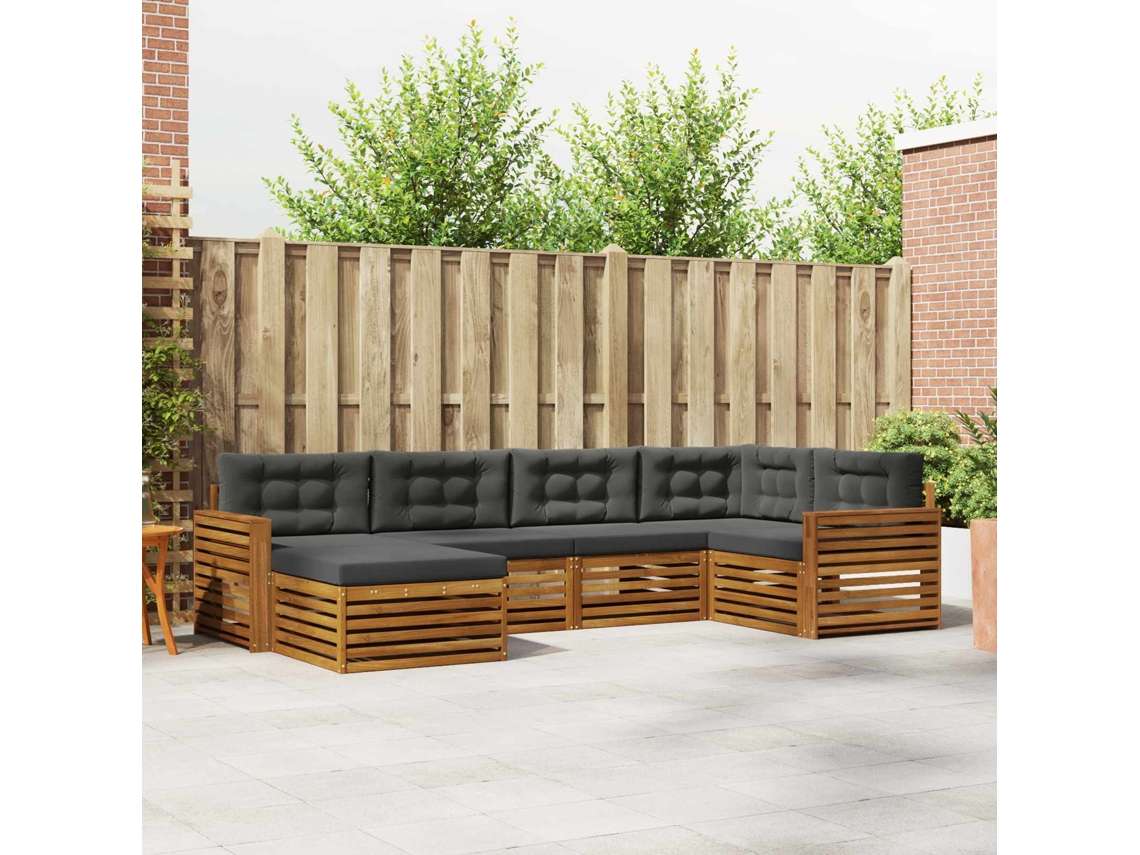 Vidaxl Conjunto De Sofás Para Exterior 6 Unid. Natural E Antracite