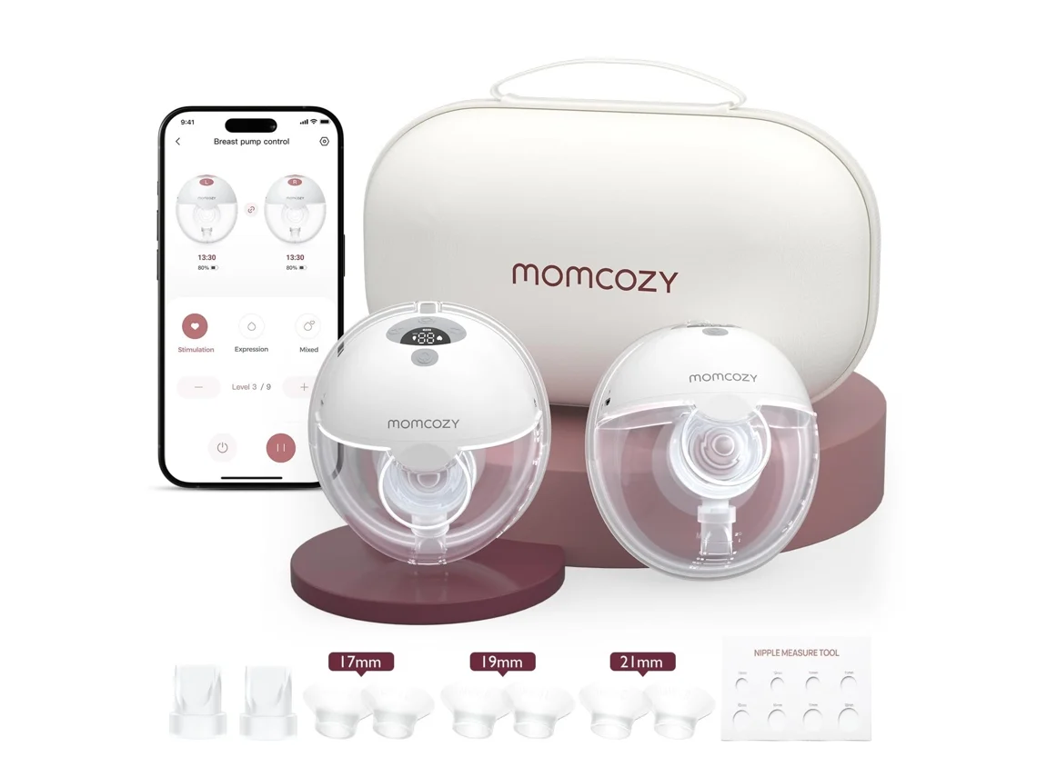 Momcozy M5 Smart Extrator De Leite Elétrico Portátil Com Controlo Por App, Extrator De Leite Materno Sem Fio (paquete De 2, Cinza)