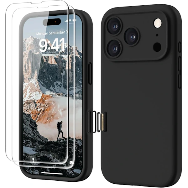 Capa 3 Em 1 Para Iphone 17 Pro, Silicone Líquido Premium, Com 2 Protetores De Tela Hd, Preta, Th