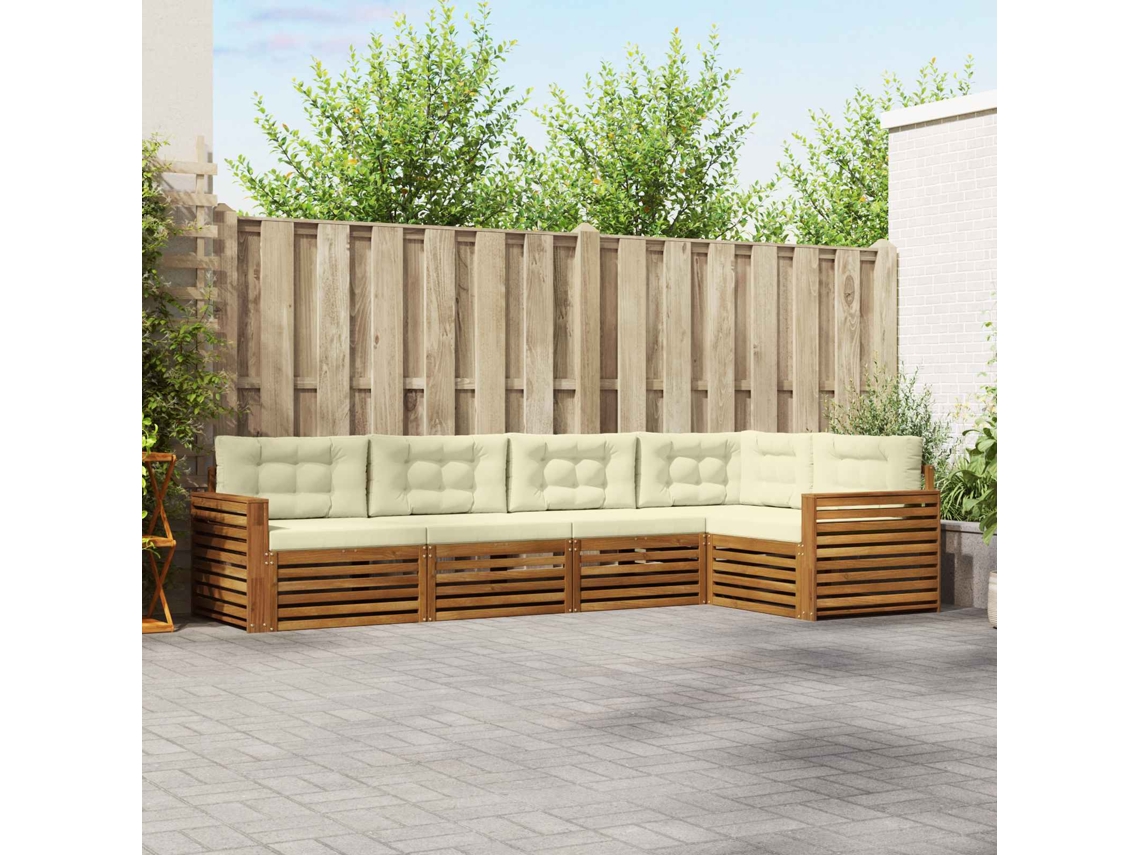 Vidaxl Conjunto De Sofás Para Exterior 5 Unid. Natural E Creme