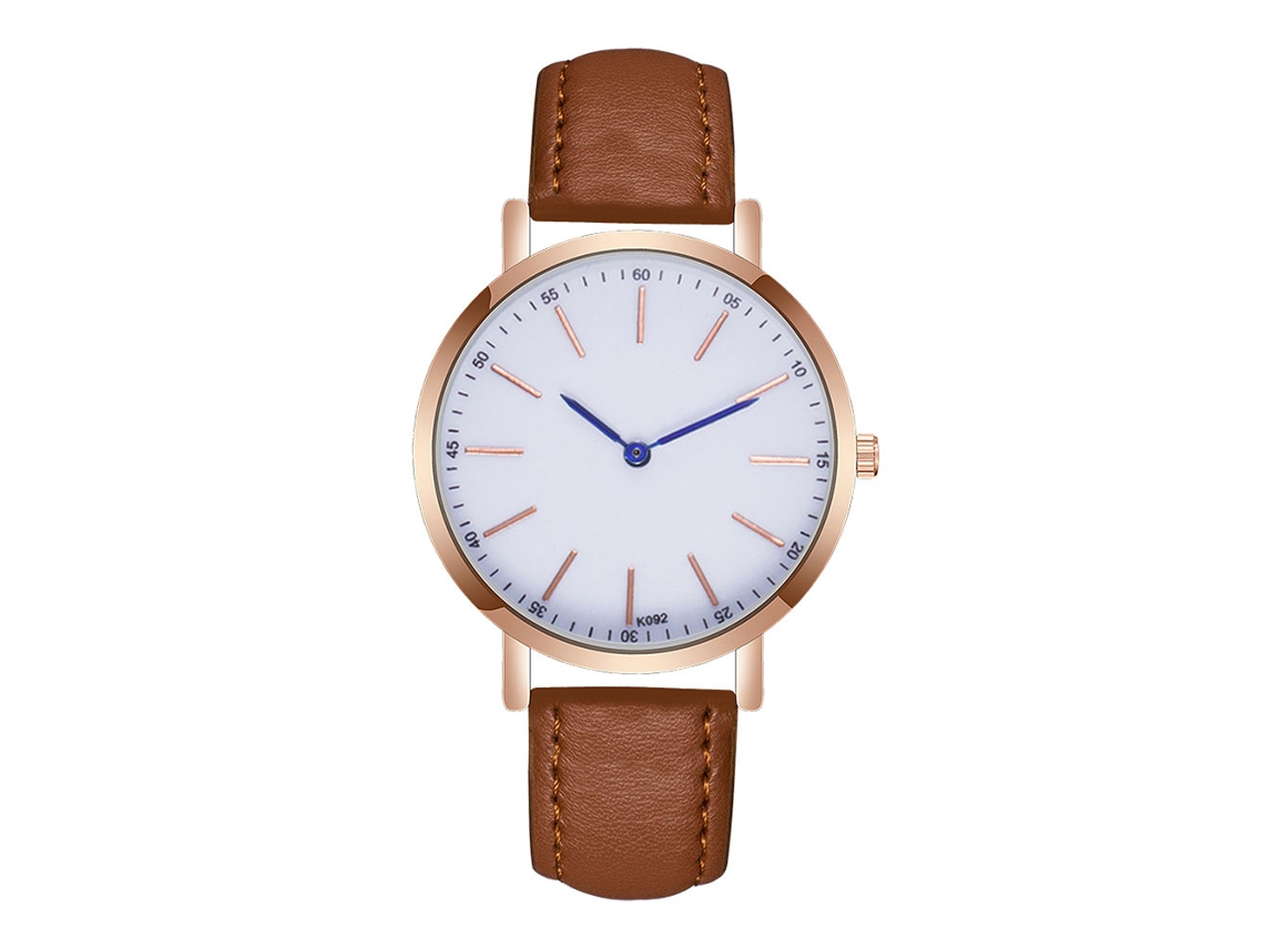 Reloj De Pulsera Para Hombre De Cuarzo Con Correa De Cuero Pu, Dial Redondo, Moda (café Claro)