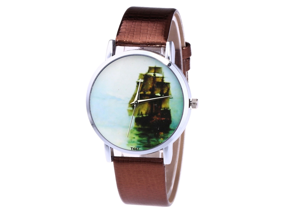 Reloj Analógico De Cuarzo Con Correa Pu Para Mujer Hombre Estudiante Regalo Casual Café