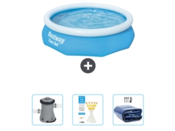 Piscina Inflável Redonda BESTWAY Fast Set 305 X 76 Cm Azul Incluída Bombear Tiras de Teste Vela Solar