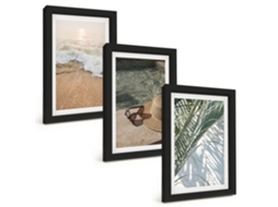 Composição De Quadroságua, Chapéu De Praia, Óculos De Sol Moldura Preta Imagens Para Um Quarto Infantil Espelharte (3 Peças 20x30 Cm)
