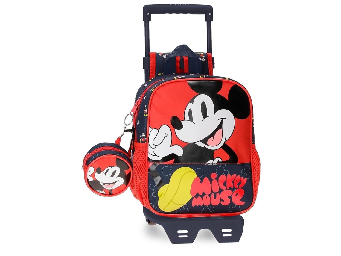 Mochila Escolar Com Carrinho Mickey Mouse Fashion Microfibra Vermelho Disney