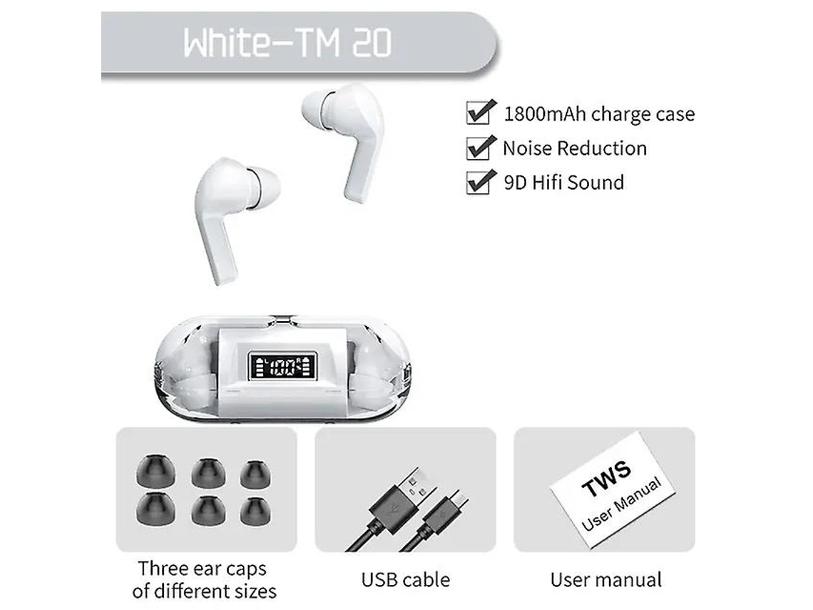 Novos Fones De Ouvido Sem Fio Bluetooth Tm20 Tws Com Tela Led, Cancelamento De Ruído De Toque, Para Música Esportiva Ly Ebike