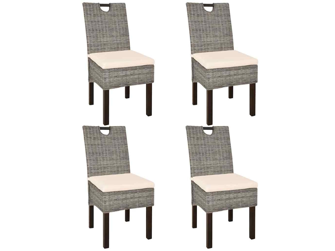 Vidaxl Cadeiras De Jantar, 4 Pcs, Vime Kubu E Madeira De Mangueira