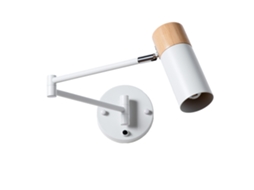 Aplique De Parede Extensível Com Interruptor, Cabeça Orientável, Metal Branco E Madeira Natural, Casquilho E27