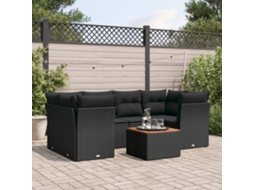 Vidaxl 7 Pcs Conjunto De Sofás P/ Jardim C/ Almofadões Vime Pe Preto
