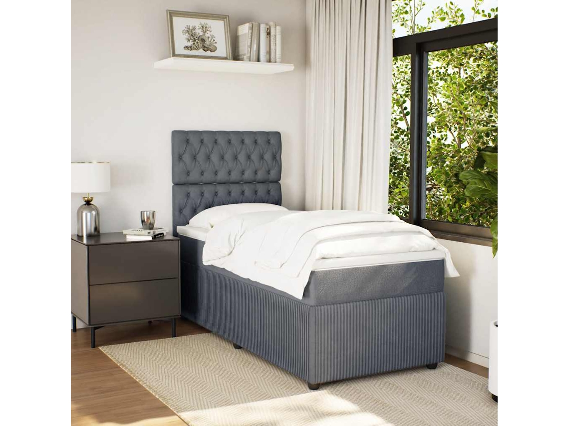 Cama Com Molas/colchão 90x190 Cm Veludo Cinza-escuro