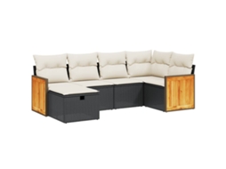 Conjunto de sofá de jardim 6 peças com almofadões Vime Pe Preto MAISON EXCLUSIVE (6 peças)