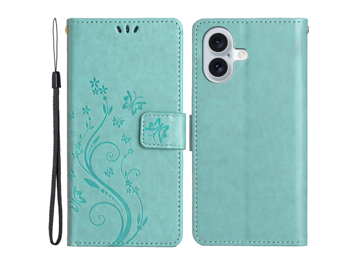 Capa Em Couro Pu Com Pega Para Apple Iphone 16 Plus - Azul Bebé