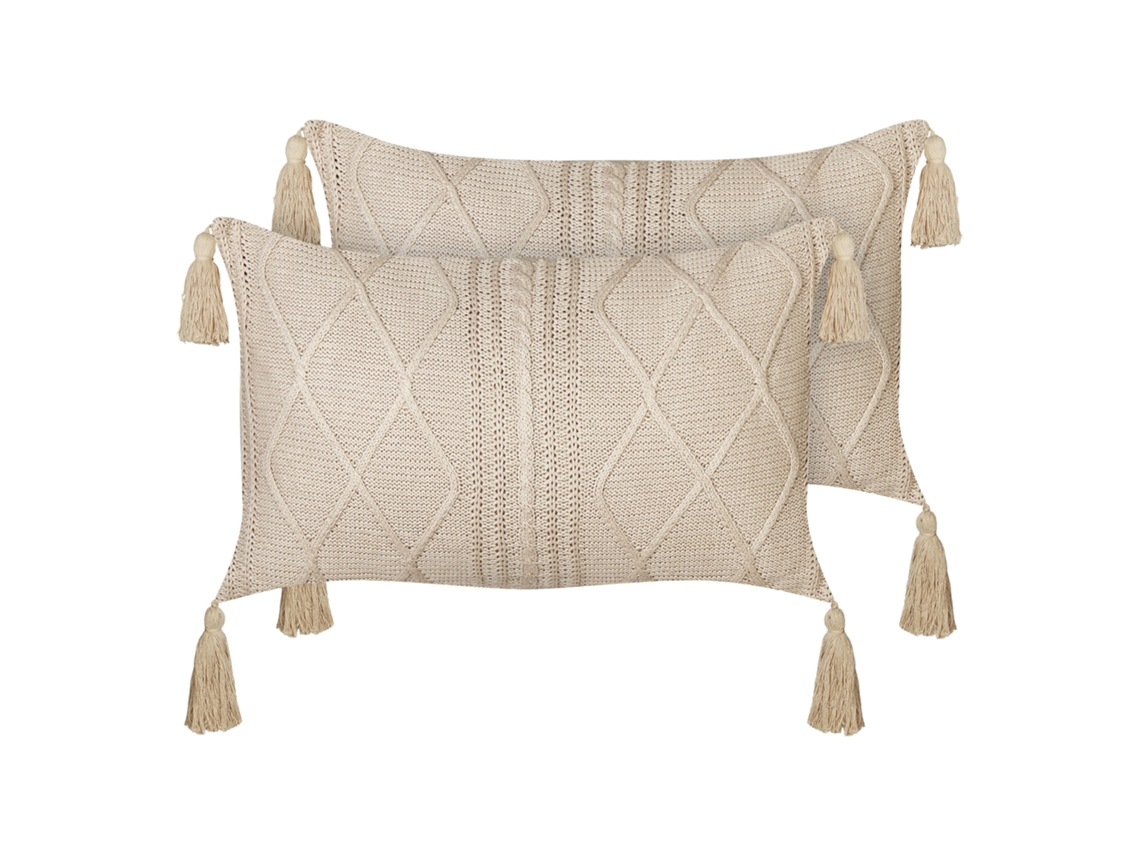Conjunto de 2 almofadas BELIANI Caesia de Algodão Creme 30x50x15
