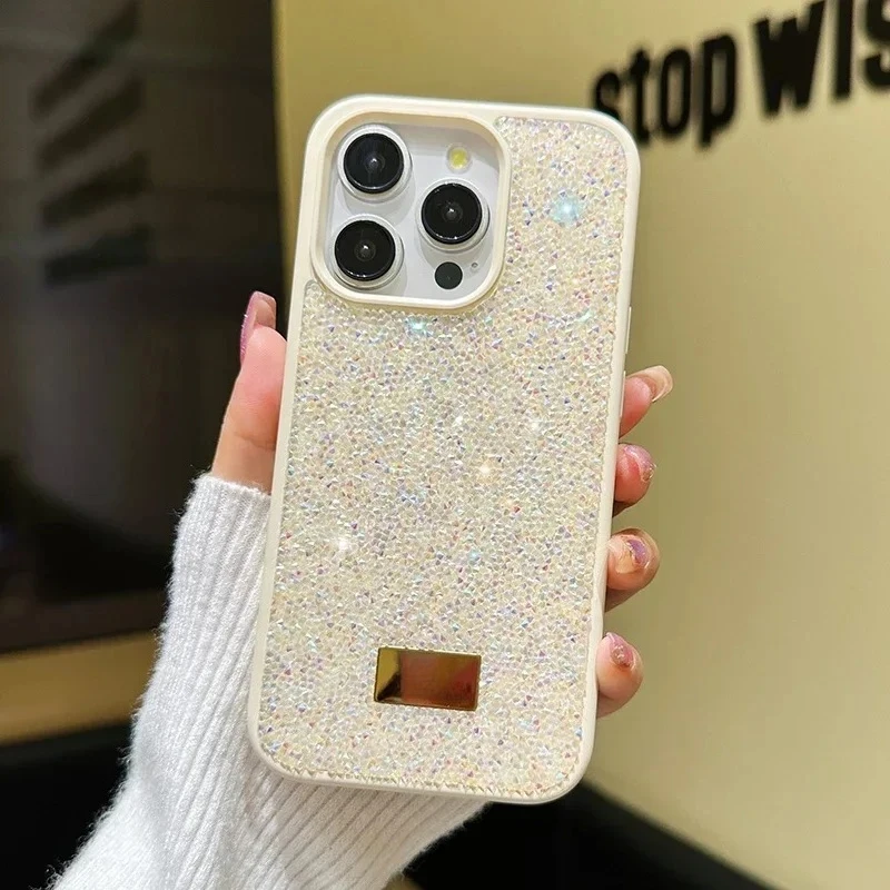 (bege, Iphone 17 Pro) Capa De Celular Estilosa Com Brilho E Strass (estilo insta) Para Meninas – Capa Protetora Resistente A Impactos