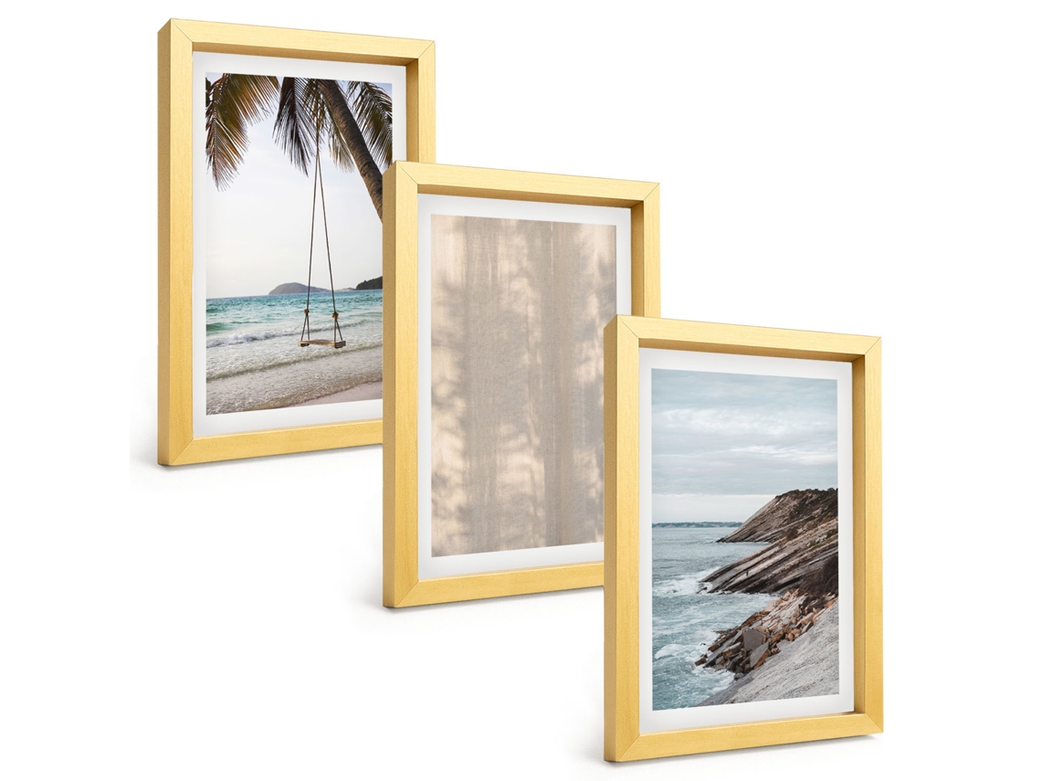 Quadros Decorativos Para Paredeareia De Verão, Vistas Para O Mar Moldura Dourada Quadros Para O Escritório Espelharte (3 Peças 20x30 Cm)