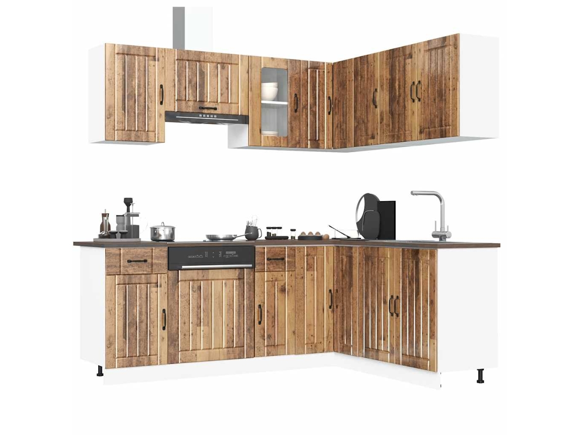 Vidaxl 11 Peças Armário De Cozinha Conjunto Lucca Madeira Velha
