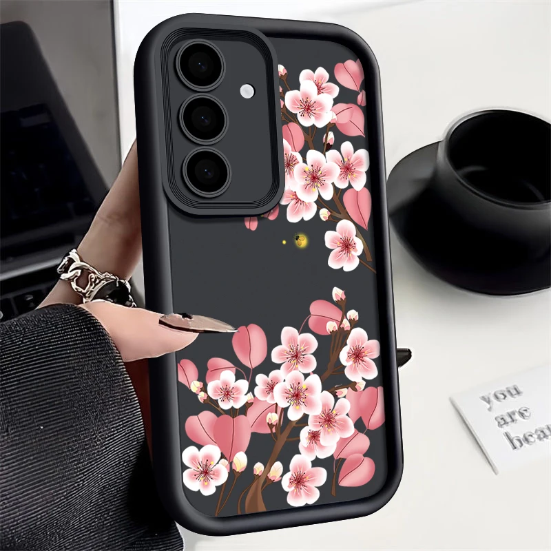 Capa Para Celular Samsung Galaxy S23 Rosa Com Estampa De Flor De Pêssego (preta)
