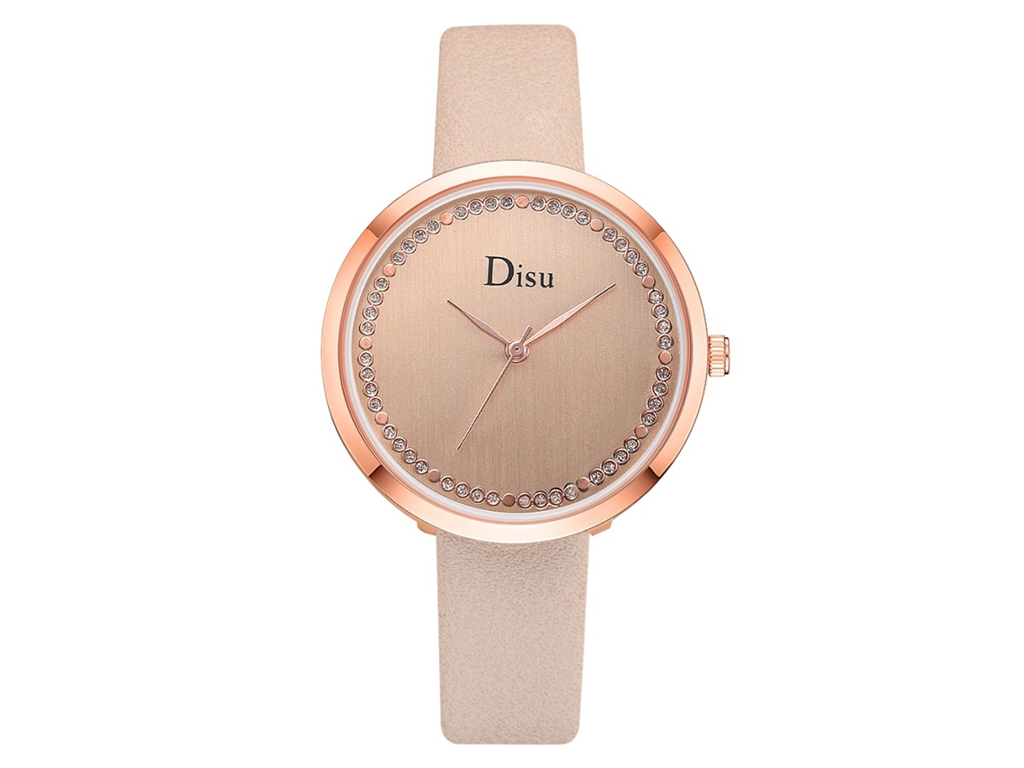 Relógio de Pulso Feminino Simples de Quartzo com Pulseira de Couro Pu Bege