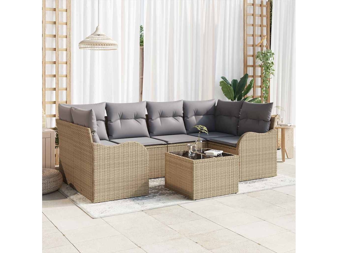 Vidaxl Conjunto De Sofá De Jardim Com Almofada 7 Pcs Bege E Cinza