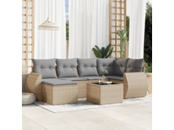 Vidaxl 7 Pcs Conjunto De Sofás P/ Jardim Com Almofadões Vime Pe Bege