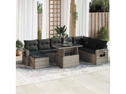 Vidaxl 9 Pcs Conjunto Sofás P/ Jardim Com Almofadões Vime Pe Cinzento