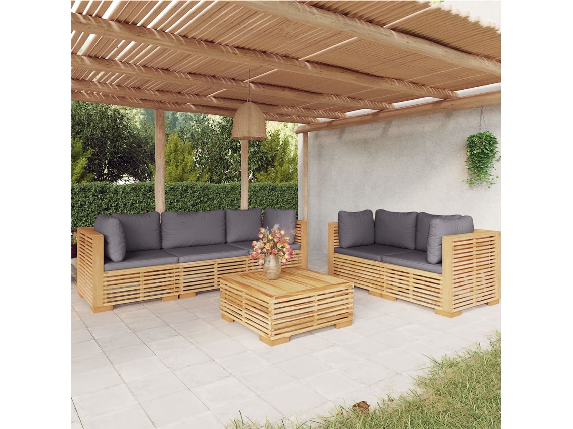 Pcs Conjunto Lounge Jardim C/ Almofadões Madeira Teca Maciça Dkd Home Decor