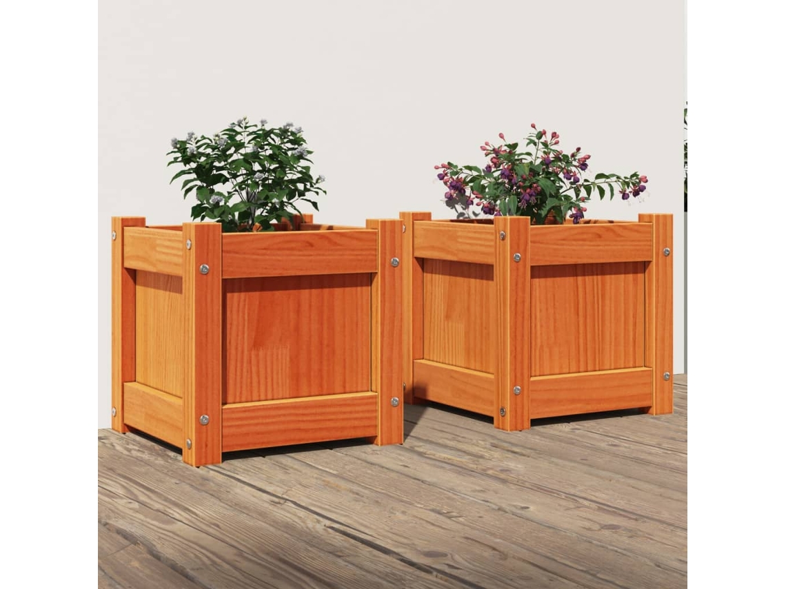 Vidaxl Vasos/floreiras De Jardim 2 Pcs Pinho Maciço Castanho Cera