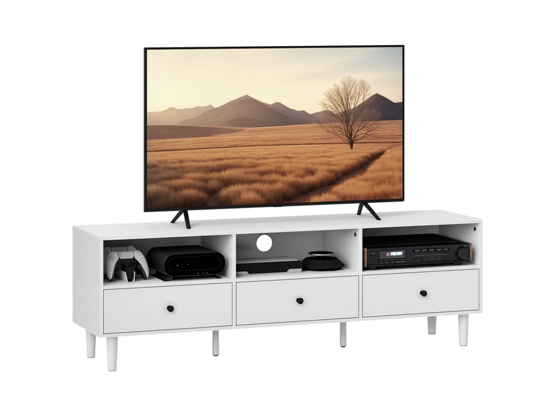 Cômoda para Tv,suporte para Tv de Até 75 Polegadas,3 Compartimentos Abertos,3 Gavetas,aglomerado,branco BTFORUS