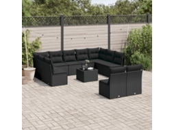 12 Pcs Conjunto De Sofá Jardim C/ Almofadões Vime Pe Preto Dkd Home Decor