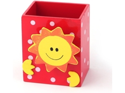 Porta Lápis De Madeira Vermelha Ruilogod Smile Sun Com Prendedor Notas