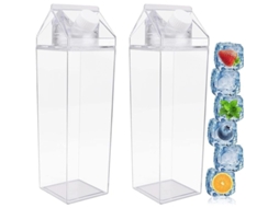 2026 botella de Água em Caixa de Leite, 2 Pacotes Portáteis Quadrados Bonitos Transparentes 1000ml Ecológicos Sem Vazamentos