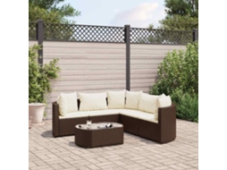 Vidaxl 6 Pcs Conjunto De Sofás Jardim C/ Almofadões Vime Pe Castanho