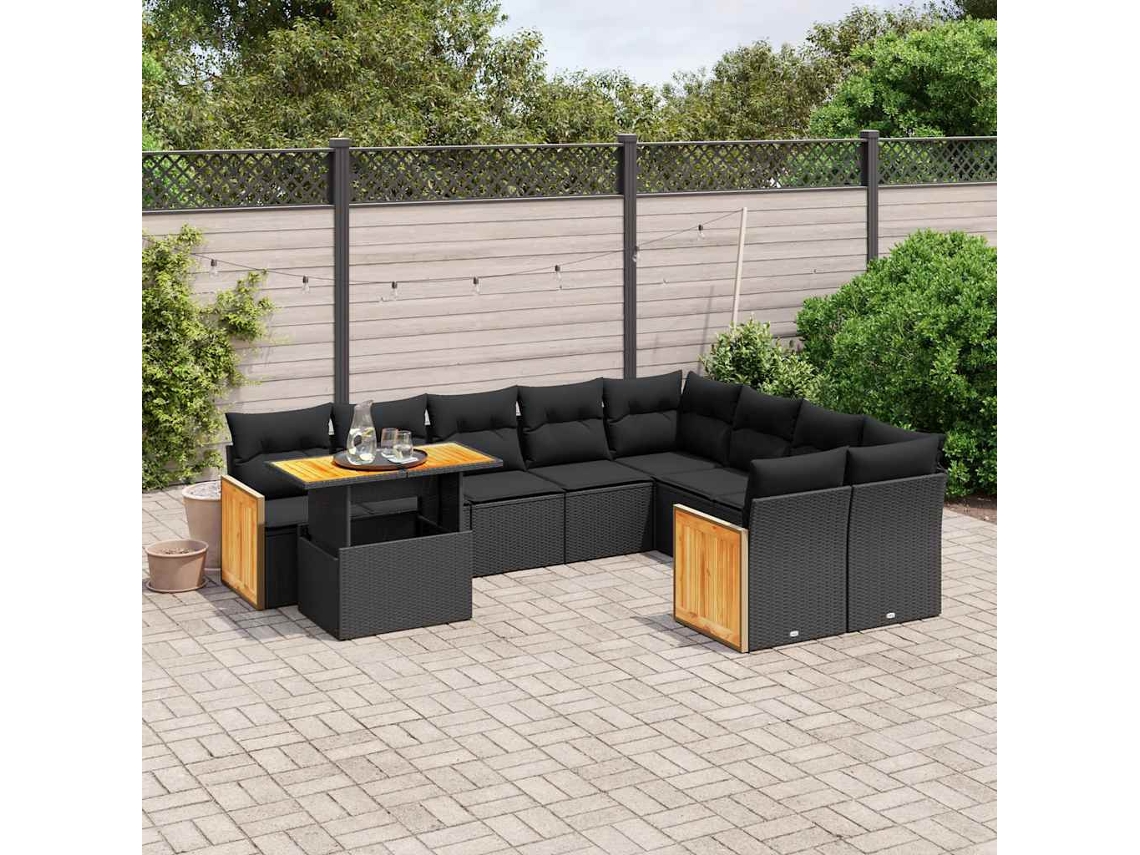 Vidaxl 10 Pcs Conjunto Sofás De Jardim C/ Almofadões Vime Pe Preto