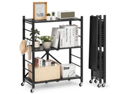 Estante Metálica Dobrável 3 Níveis Com Rodas 71 X 33 X 91 Cm, Preta Vevor
