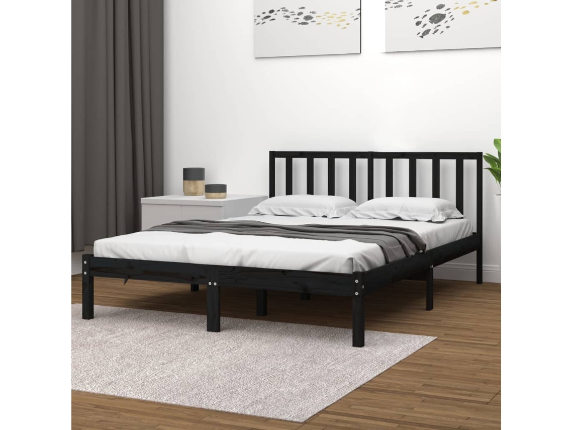 Vidaxl Estrutura De Cama 200x200 Cm Pinho Maciço Preto