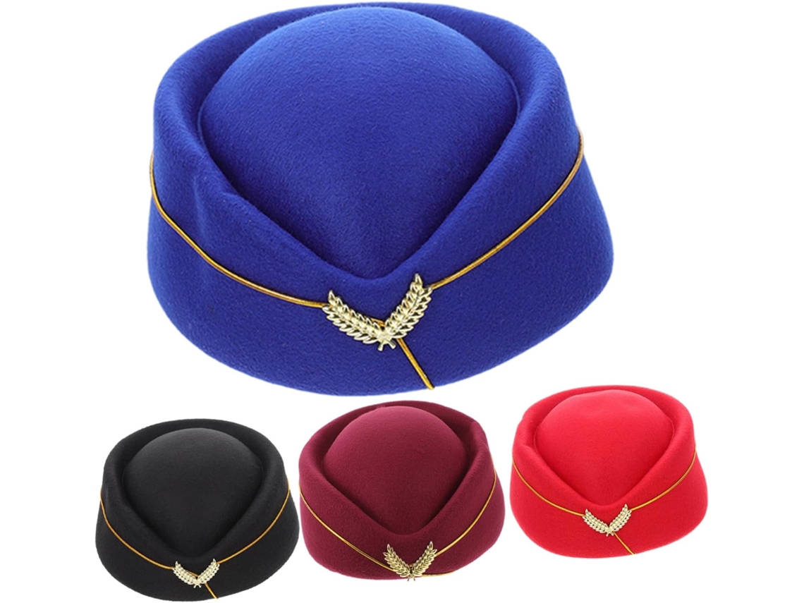 Conjunto de 4 boinas Lã confortáveis para cosplay de Aeromoça, com design elegante.