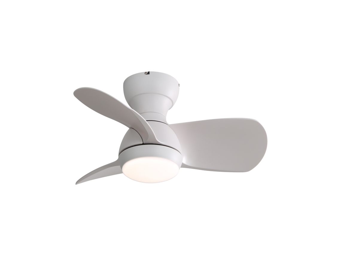 Ventilador de Teto Mini LED 23 Polegadas, Luz 3 Cores Dimerizável, 3 Pás Abs, Controle Remoto, Motor DC Eficiente, Quarto (58cm)