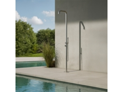Chuveiro de exterior em aço inox 316 com acabamento acetinado, com desviador superior e inferior, misturadora de água quente/fria e duche flexível anticalcário MPC MX1013 Inox