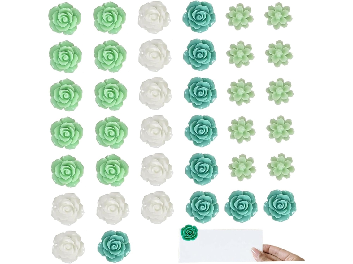 40 alfinetes decorativos em formato rosa para quadrados de cortiça, em degradê verde, ideais para uso profissional.