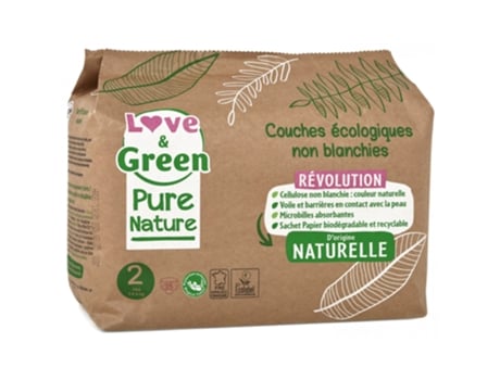 Fralda Ecológica Pure Nature 35 Tamanho 2 Mini 3 a 6 kg LOVE & GREEN