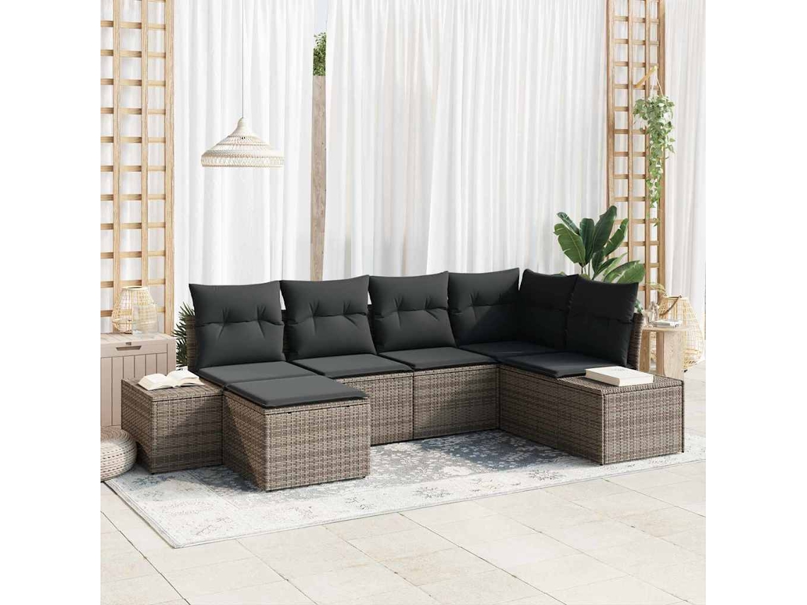 Vidaxl Conjunto De Sofá De Jardim 6 Unid. Cinzeto Vime Pe