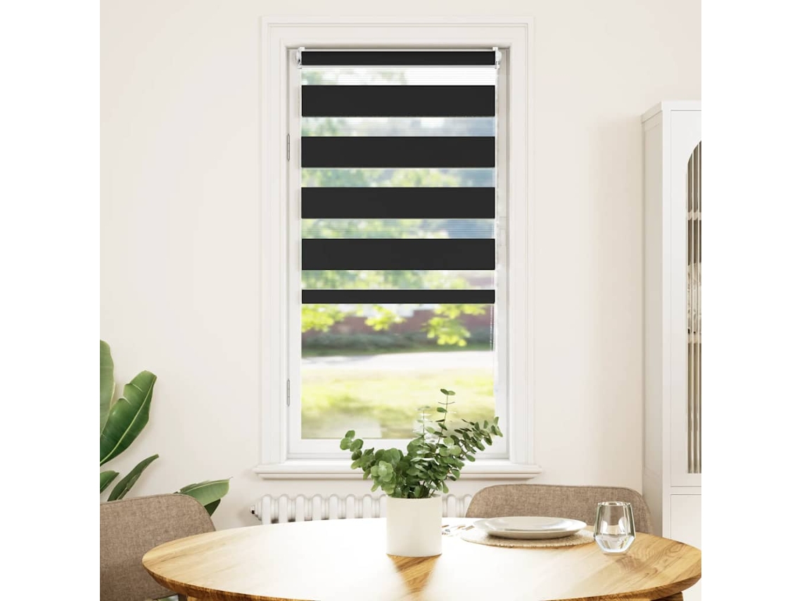 Vidaxl Cortina Zebra 80,9x150 Cm, Largura Do Tecido 76,7 Cm, Preta
