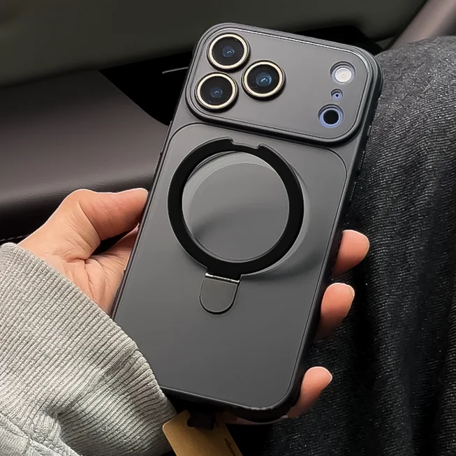 Capa Fosca Magnética Para Carregamento Sem Fio (iphone 14 Plus Preto) Com Suporte E Capa Transparente.