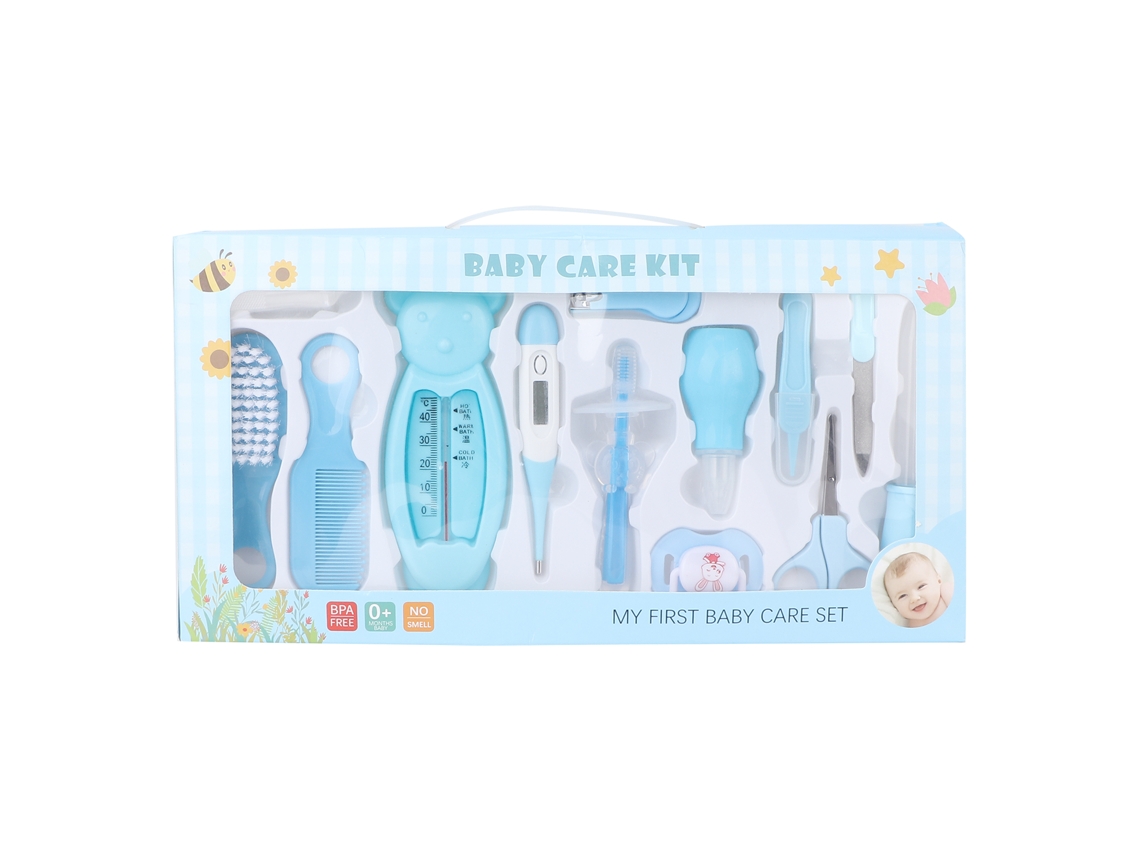 Kit De Cuidado E Grooming Para Bebês Com 13 Peças: Cortador De Unhas, Termômetro, Escova, Aspirador Nasal E Mais